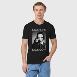 Футболка с принтом Marilyn Manson фото для мужчины, вид на модели спереди №2. Цвет основы: черный