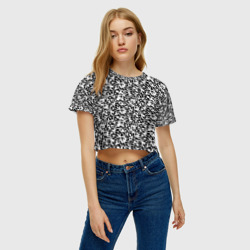Женская футболка Crop-top 3D Черно-белый кружевной ажурный узор  - фото 2