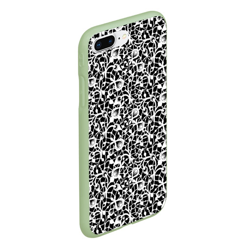 Чехол для iPhone 7Plus/8 Plus матовый Черно-белый кружевной ажурный узор , цвет салатовый - фото 3