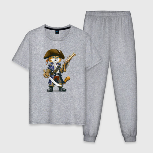 Мужская пижама хлопок с принтом Тигрёнок - смелый пират, вид спереди #2