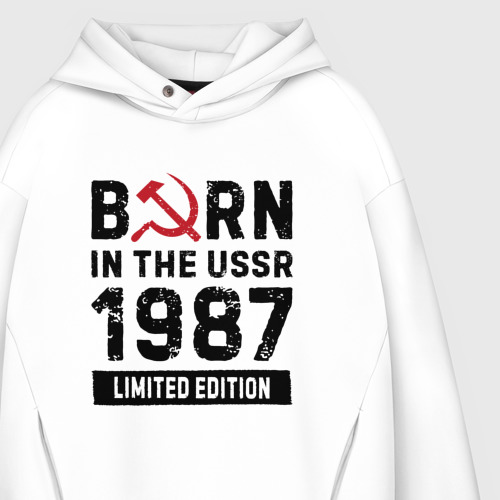 Мужское худи Oversize хлопок Born In The USSR 1987 Limited Edition, цвет белый - фото 4