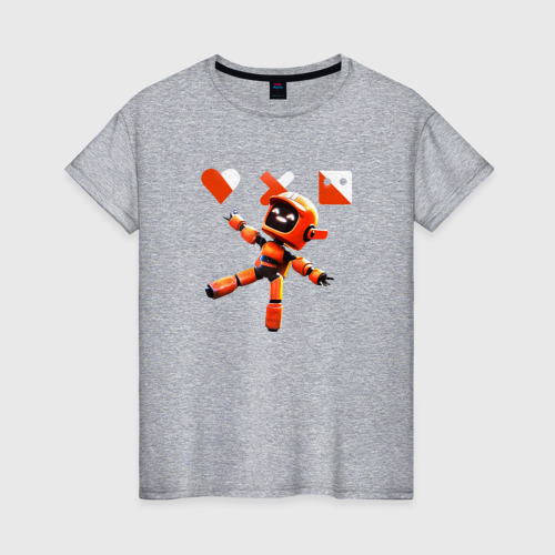 Женская футболка хлопок с принтом Love death and robots оранжевый робот, вид спереди #2