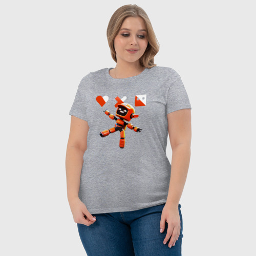 Женская футболка хлопок с принтом Love death and robots оранжевый робот, фото #4