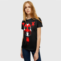 Женская футболка 3D Love death and robots белый робот c крестом на лице - фото 2