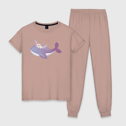 Милый кит с цветами – Женская пижама хлопок с принтом купить со скидкой в -10%