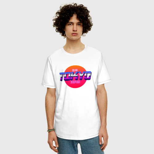 Мужская футболка хлопок Oversize Retrowave Tokyo, цвет белый - фото 3