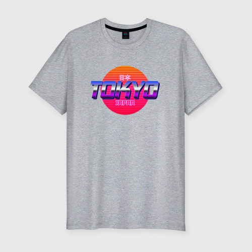 Мужская футболка хлопок Slim Retrowave Tokyo, цвет меланж