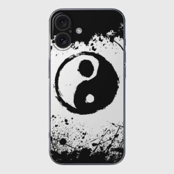 Чехол для iPhone 16 силиконовый с защитой камеры Инь Янь Гранж