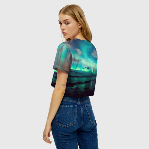 Женская футболка Crop-top 3D Aurora borealis, цвет 3D печать - фото 5