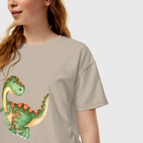 Женская футболка хлопок Oversize с принтом Маленький  Динозаврик, фото на моделе #1