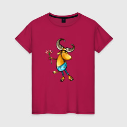 Женская футболка хлопок Козерог с цветочком