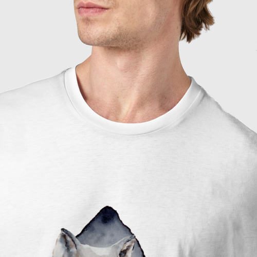 Мужская футболка хлопок с принтом Снежный   волк, фото #4
