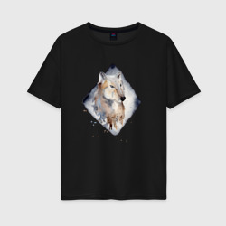 Женская футболка хлопок Oversize Снежный   волк