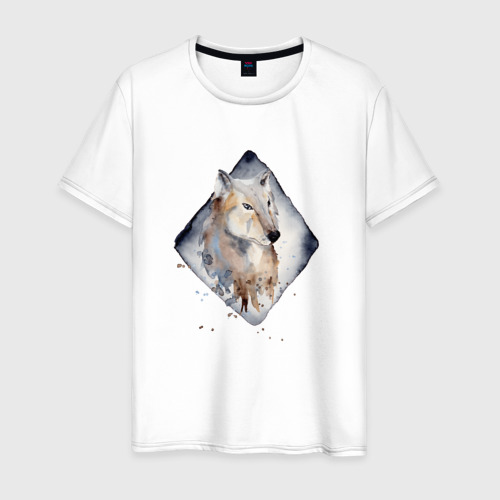 Мужская футболка хлопок с принтом Снежный   волк, вид спереди #2