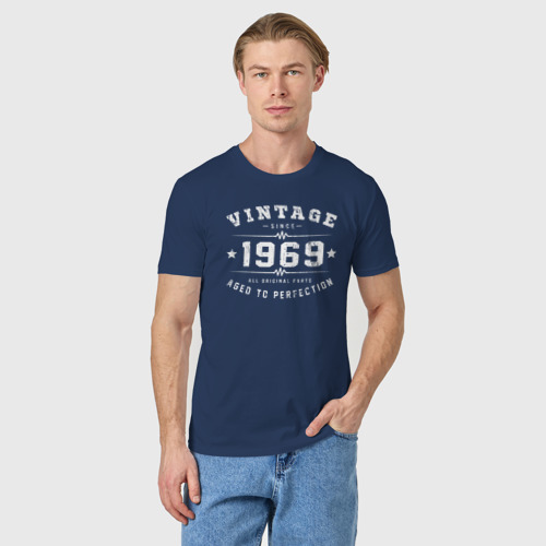 Мужская футболка хлопок Винтаж 1969 года, оригинальные запчасти, выдержанный до совершенства, цвет темно-синий - фото 3
