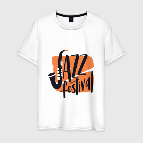 Мужская футболка из хлопка с принтом Джазовый Фестиваль, вид спереди №1