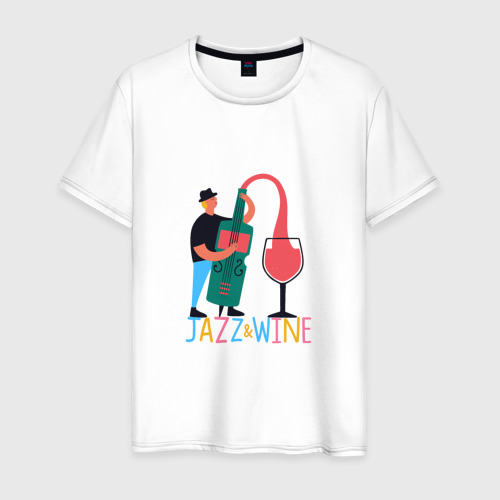Мужская футболка из хлопка с принтом Джаз и Вино, вид спереди №1