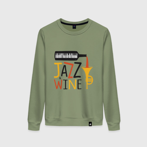 Женский свитшот хлопок с принтом Jazz & Wine, вид спереди #2