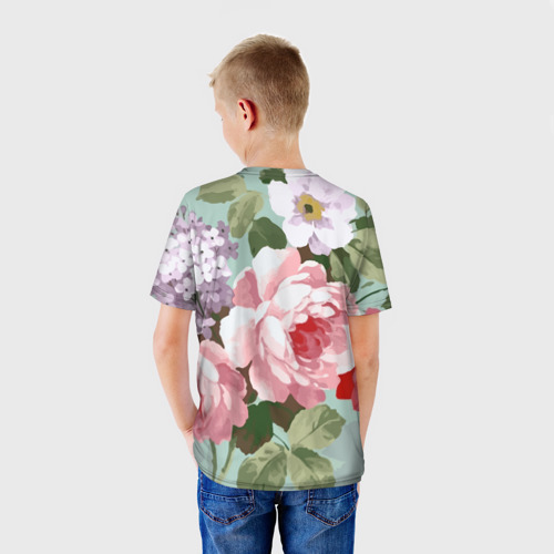 Детская футболка 3D с принтом Букет роз / Лето, вид сзади #2