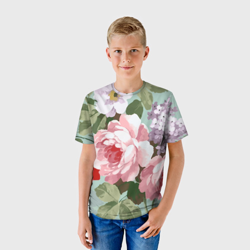 Детская футболка 3D с принтом Букет роз / Лето, фото на моделе #1