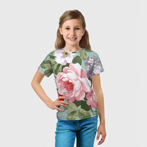 Детская футболка 3D с принтом Букет роз / Лето, вид сбоку #3