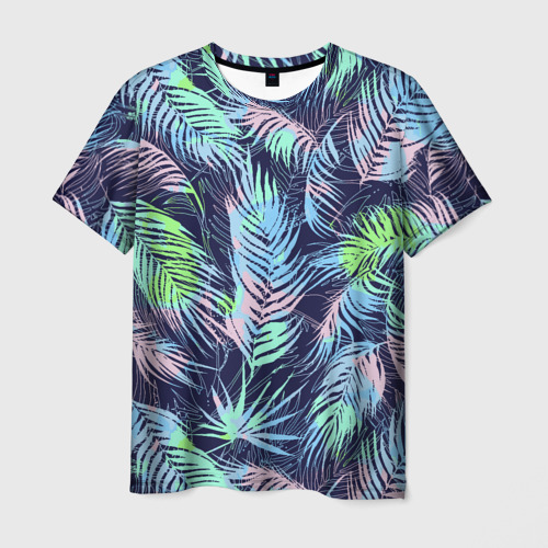 Мужская футболка с принтом Разноцветные Листья Пальм, вид спереди №1