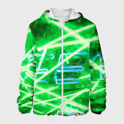 Мужская куртка 3D Неоновые лучи и буквы - Зелёный