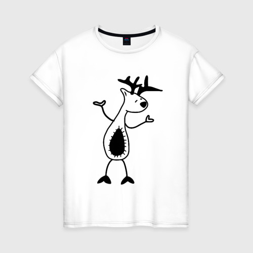 Женская футболка из хлопка с принтом Танцующий лось, вид спереди №1
