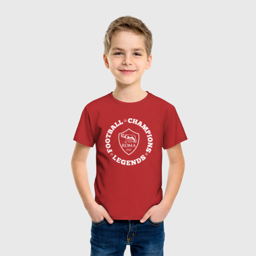 Детская футболка хлопок Символ Roma и надпись Football Legends and Champions, цвет красный - фото 3