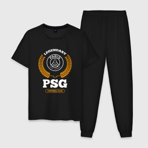 Мужская пижама хлопок Лого PSG и надпись Legendary Football Club, цвет черный