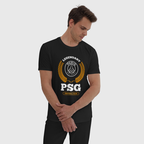 Мужская пижама хлопок Лого PSG и надпись Legendary Football Club, цвет черный - фото 3