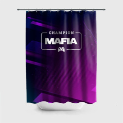 Штора 3D для ванной Mafia Gaming Champion: рамка с лого и джойстиком на неоновом фоне