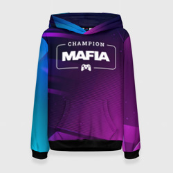 Женская толстовка 3D Mafia Gaming Champion: рамка с лого и джойстиком на неоновом фоне