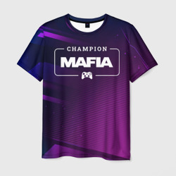 Мужская футболка 3D Mafia Gaming Champion: рамка с лого и джойстиком на неоновом фоне