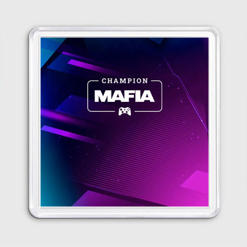 Магнит 55*55 Mafia Gaming Champion: рамка с лого и джойстиком на неоновом фоне