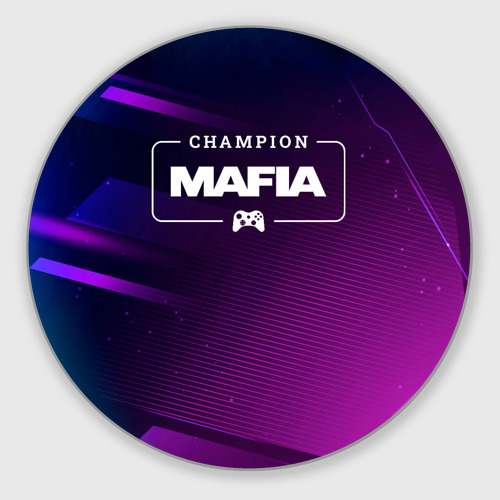 Круглый коврик для мышки Mafia Gaming Champion: рамка с лого и джойстиком на неоновом фоне