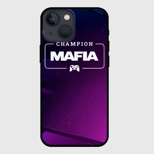 Чехол для iPhone 13 mini Mafia Gaming Champion: рамка с лого и джойстиком на неоновом фоне