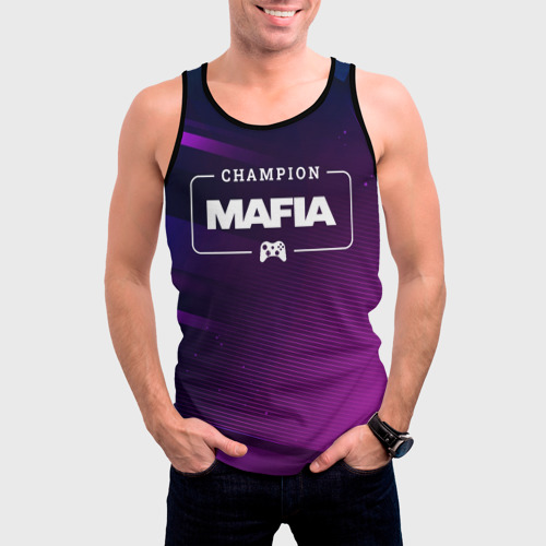 Мужская майка 3D Mafia Gaming Champion: рамка с лого и джойстиком на неоновом фоне - фото 3