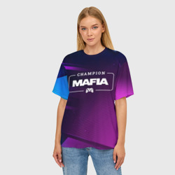 Женская футболка oversize 3D Mafia Gaming Champion: рамка с лого и джойстиком на неоновом фоне - фото 2