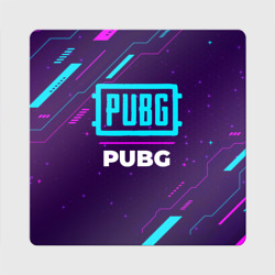 Магнит виниловый Квадрат Символ PUBG в неоновых цветах на темном фоне