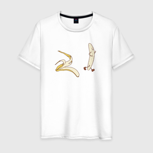 Мужская футболка из хлопка с принтом Свободный банан скинул кожуру, вид спереди №1