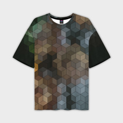 Мужская футболка oversize 3D Геометрический 3D узор в серых и коричневых тонах