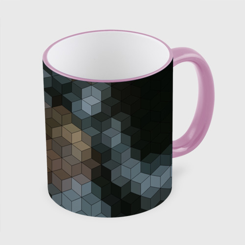 Кружка с полной запечаткой Геометрический 3D узор в серых и коричневых тонах, цвет Кант розовый - фото 3