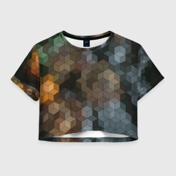 Женская футболка Crop-top 3D Геометрический 3D узор в серых и коричневых тонах