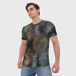 Мужская футболка 3D Геометрический 3D узор в серых и коричневых тонах - фото 2