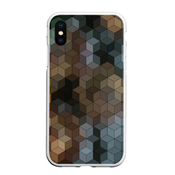 Чехол для iPhone XS Max матовый Геометрический 3D узор в серых и коричневых тонах