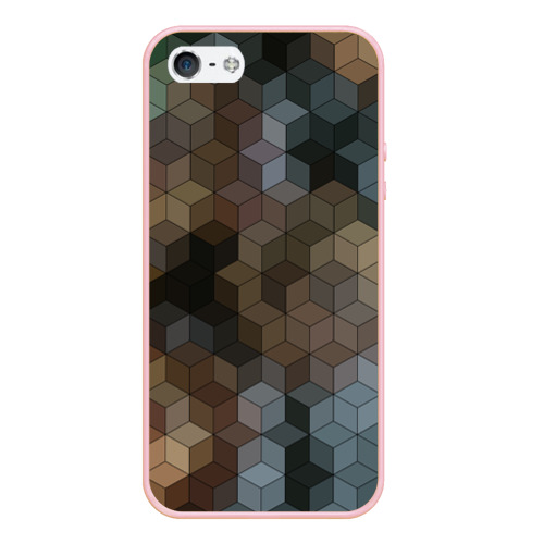 Чехол для iPhone 5/5S матовый Геометрический 3D узор в серых и коричневых тонах, цвет светло-розовый