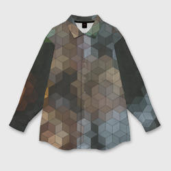 Мужская рубашка oversize 3D Геометрический 3D узор в серых и коричневых тонах