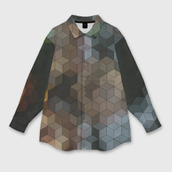 Женская рубашка oversize 3D Геометрический 3D узор в серых и коричневых тонах