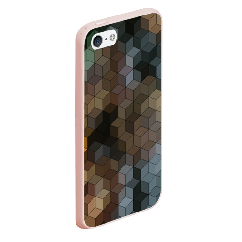 Чехол для iPhone 5/5S матовый Геометрический 3D узор в серых и коричневых тонах, цвет светло-розовый - фото 3